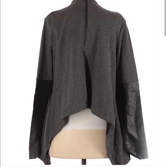 ANTHRO Bordeaux Grey Black Leather Draped Cardigan - Picture 3 of 9